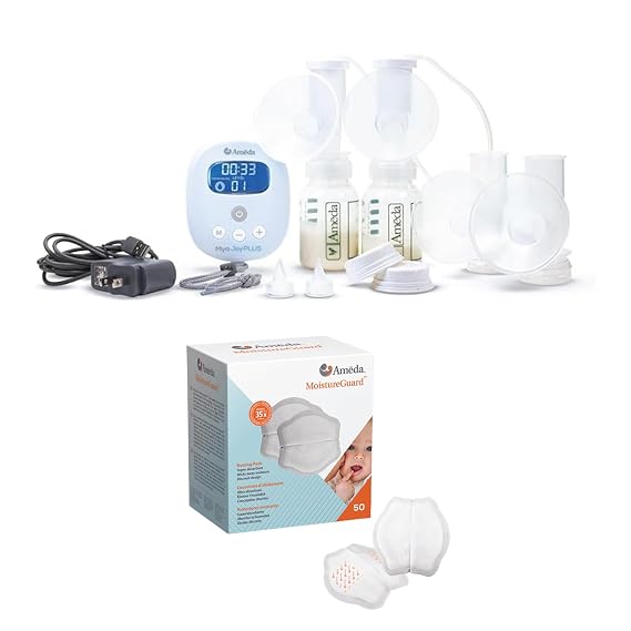 Ameda MYA Joy Plus Breast Pump + Ameda MoistureGuard Nursing Pads (50 Count) Bundle