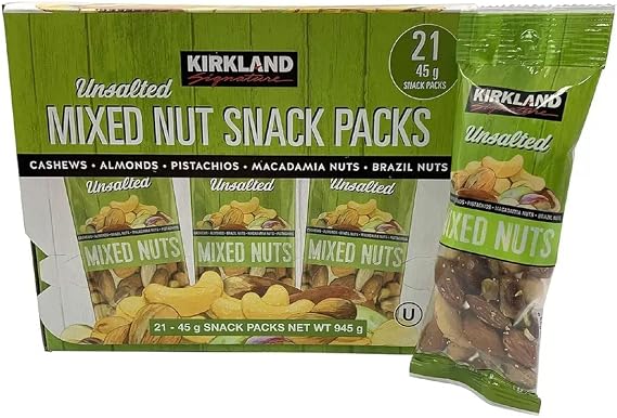 Kirkland Signature Unsalted Mixed Nuts, 1.6 oz 45 g x 21 Bags