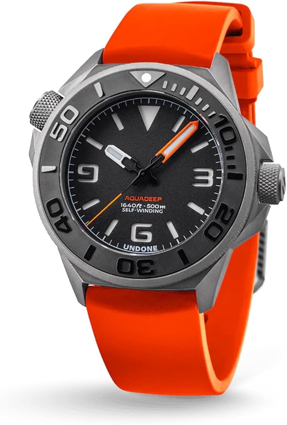 Undone Aquadeep Automatic Dive Watch for Men 43mm 500m Waterproof Watch Diver Men with Rubber Strap, Titanium, 43mm, Diver's Watch