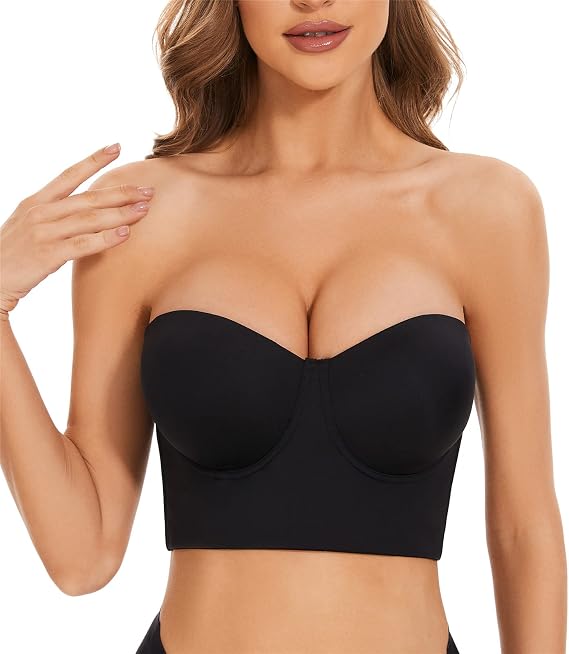 Women Strapless Bra Full Back Coverage Bra Longline Corset Bra with No-Slip Silicone Strip