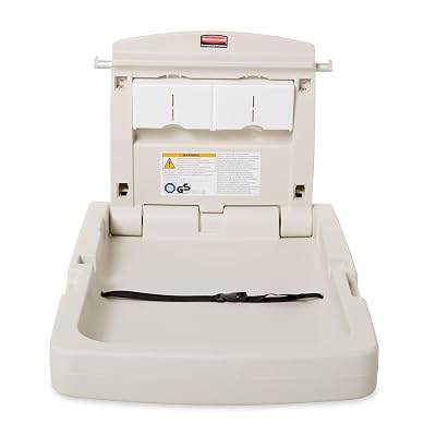 Rubbermaid Commercial Products Vertical Baby Changing Station, Light Platinum, Wall-Mounted Fold-Down Diaper Change Table with Safety Straps for RestaurantsHotelsSchoolsAirports