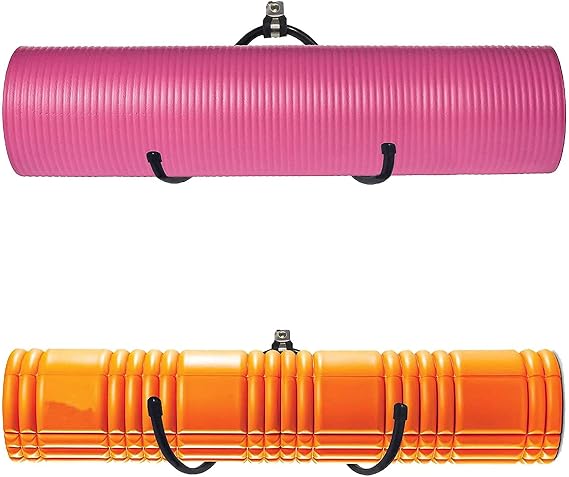 Wall Mount Yoga Mat Foam Roller and Towel Rack Hooks, Exercise Mat Storage Shelf for Hanging Yoga Strap and Resistance Bands at Your Fitness Class or Home Gym, Adjustable Size,Up to 20Lbs - （2 Pack）