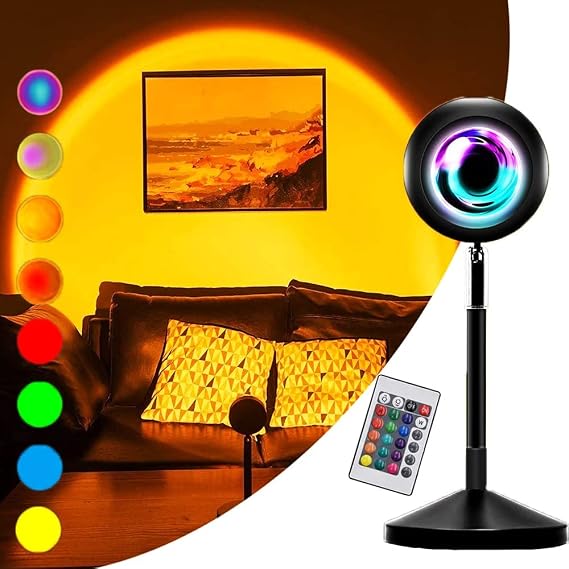 Coverzone Kumandalı Gün Batımı Projektörü RGB 16 Renk UFO Projeksiyon USB Masa Lambası [Enerji Sınıfı A+]