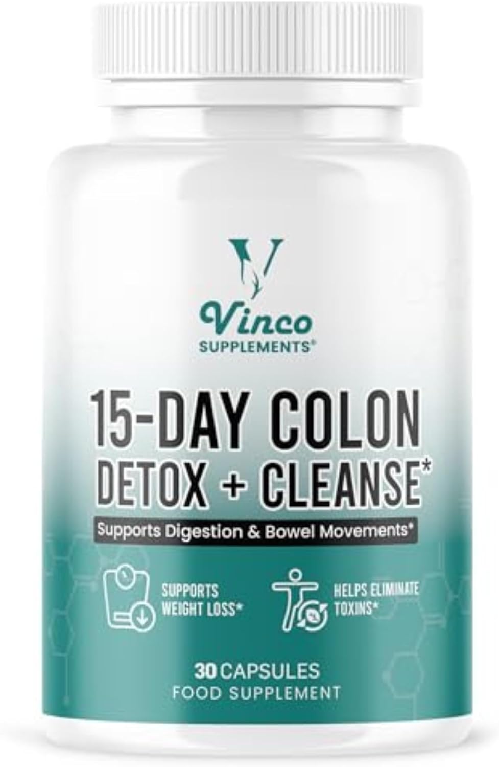 Vinco Colon Cleanse 15 Day Detox - Supports Weight Loss - Eliminates Toxins - Relieves Constipation &amp; Bloating - Probiotics for Gut Health - Promotes Regularity - Herbal Stool Softener