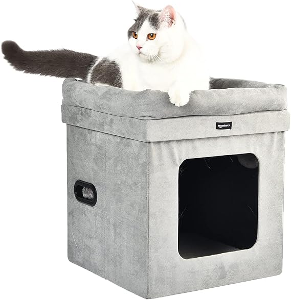 Amazon Basics Folding Cat House, Grey 15" x 15" x 17"