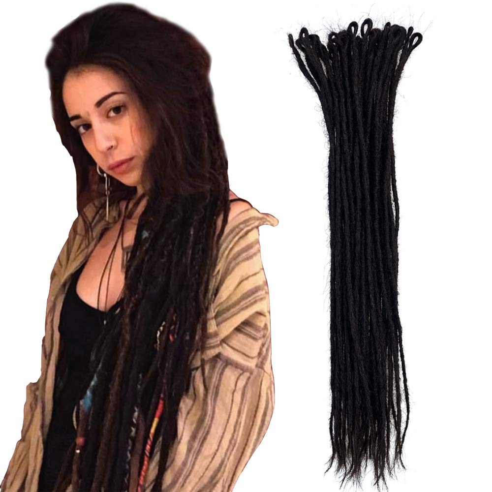 YONNA Human Hair Dreadlcoks Extesnions Handmade Locs Human Hair Extensions 20LocsBundle X-Small Szie 0.2cm Width 16,Dark Brown #2