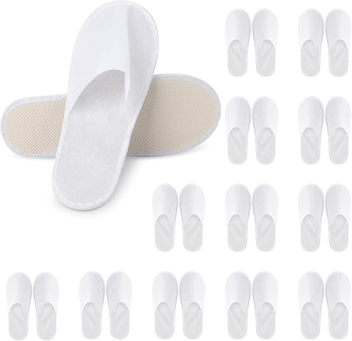 12 Pairs Disposable Spa Slippers for Guests,Non-Slip Closed Toe Slipper for Hotel House Travel Shoeless Home Bulk Indoor Slippers for Women Men With Pouch(White)