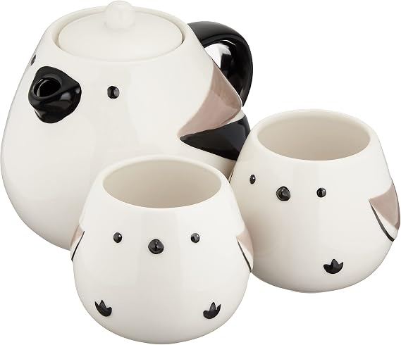 Sunart SAN3292 Cute Tableware, Teapot & Teacup Set, Shimaenaga Parent-child 20.3 fl oz 600 ml, 6.1 fl oz 180 ml