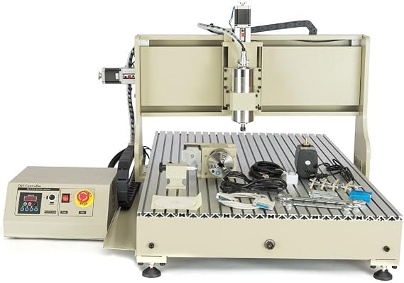 USB CNC 6040 Router Machine Kit w/MACH Control, 1.5 KW 4 Axis VFD Water-Cooling Spindle Motor+3D Milling Engraving Machine, Pro Engraver Milling 3D Cutting Machine w/Control Box, Handwheel