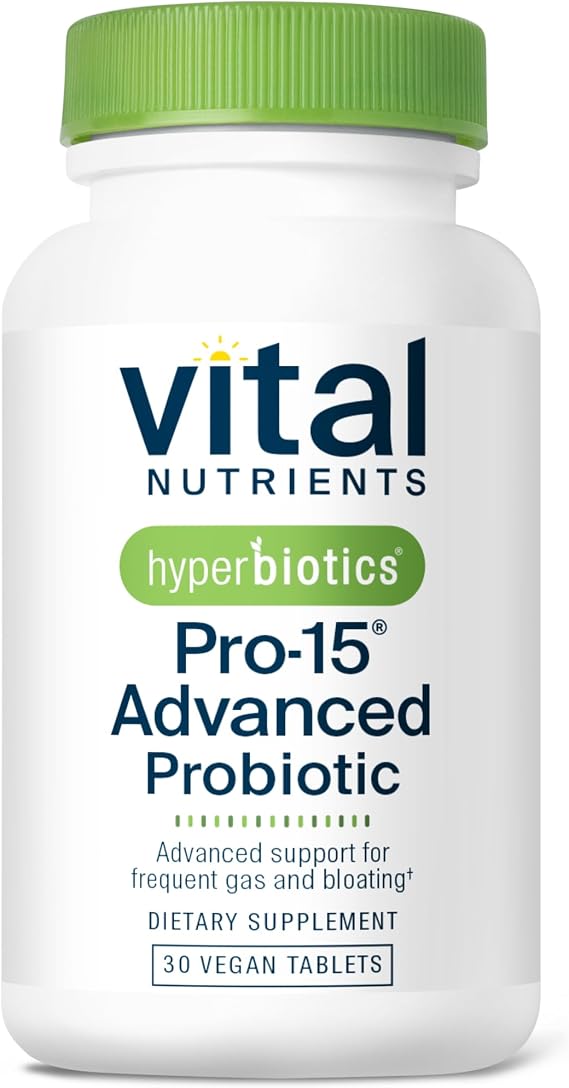 Hyperbiotics Vital Nutrients Pro-15 Advanced Probiotics for Women and Men | 15 Strains + Kiwifruit | Clinically Studied Daily Probiotics for Digestive Health, Gas, Bloating | 30 Vegan Tablets
