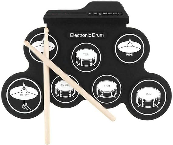 7 Pad Electronic Drum, Portable USB Roll Up Drum Practice Pad with MP3 Input, for Drum Practice