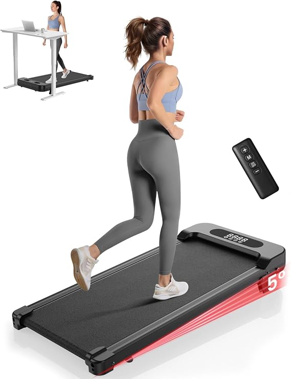 Treadmill with Incline - 2.5HP Low Noise Under Desk Treadmill, Portable Treadmills for Home Office, Compact Walking Pads Fit for Small Spaces, Remote Control & 320LBS Capacity, Black