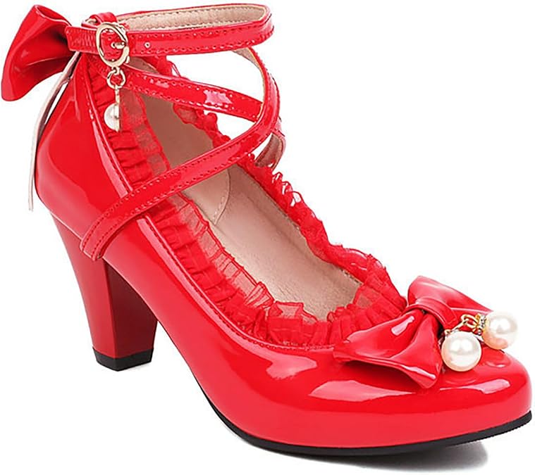 Women Patent Leather Mary Jane Shoes Chunky Heels, Comfortable Platform Dress Shoes Prom Office Pumps
