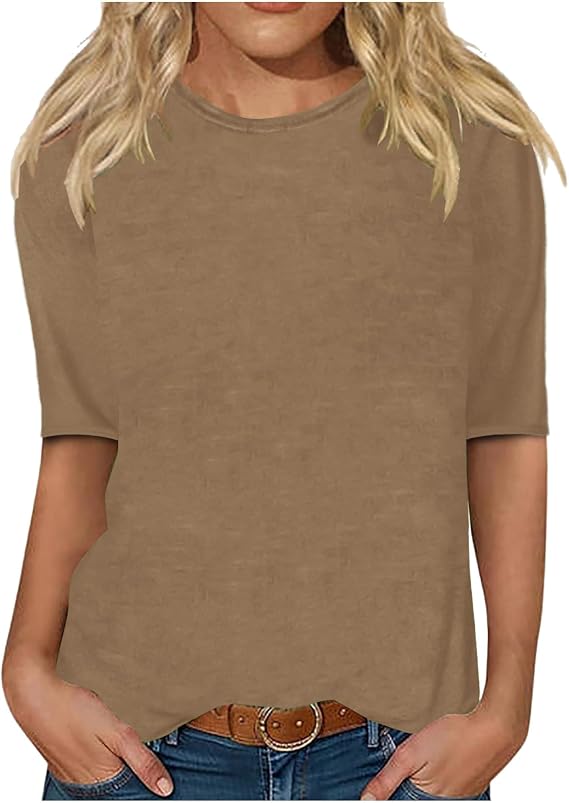 LRMQS Womens 2025 Half Sleeve Tshirt Tops Solid Color Summer Spring Fashion Crewneck Blouse Tee Trendy Woman Clothing