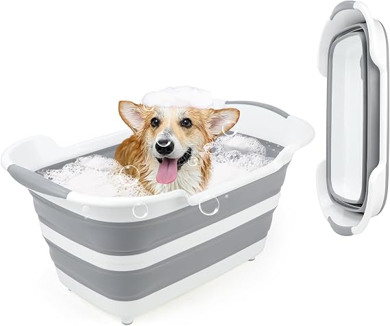 FHTONGE 7.13 Gal/27L Raised Collapsible Dog Bathtub with Drain Fur Catcher