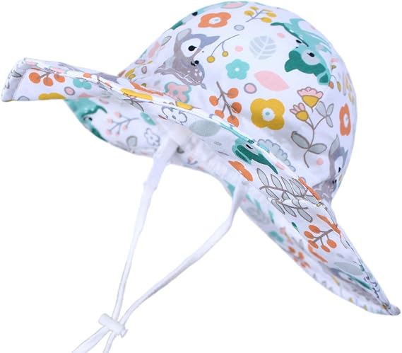Kids UPF 50+ Bucket Sun Hats Summer Beach UV Protection Baby Toddler Boys Girls (White Deer, S=48)