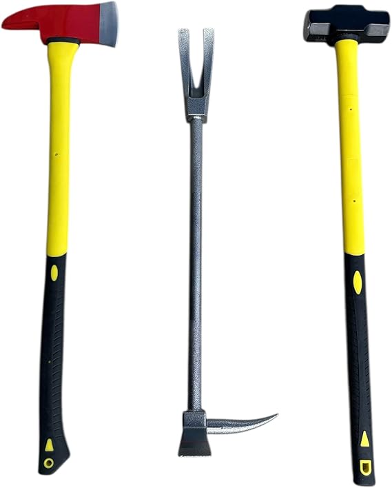 Redemption Tactical Fireman 3 Piece Breacher Starter Set with Fire Axe 8 Pound Sledge Breacher Up Halligan Pry Bar Hooligan Tool (30 Inch, Breacher Starter Pack)