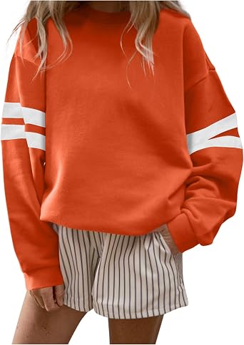Dademeo Womens Varsity Striped-Sleeve Drop-Shoulder Sweatshirt Suitable for Casual Shopping & Leisure Outings