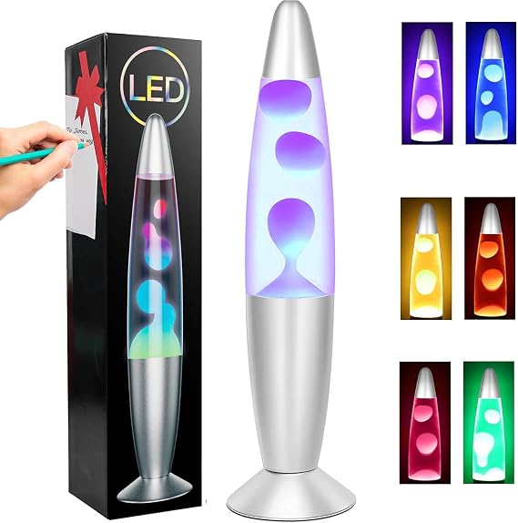 CELLUSTOP Magma Rocket Lamp – Decorative Lamp to Place –  with 2 R39 Bulbs Included – Switch – 25 Watts – 34 cm – Glass and Aluminium – Blue [Energy Class G]