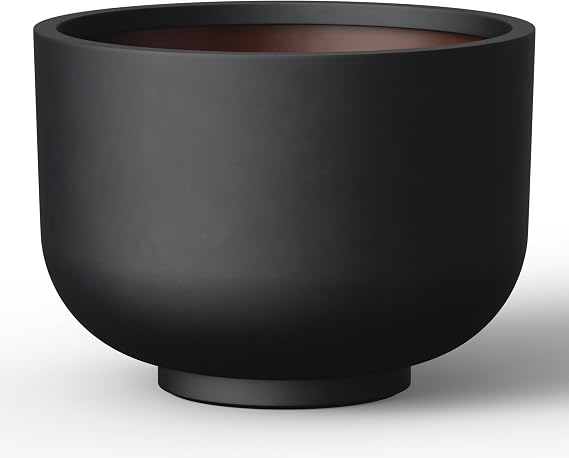 Kante Accent Round Pedestal Black Concrete Planter 17.7" Dia, Outdoor