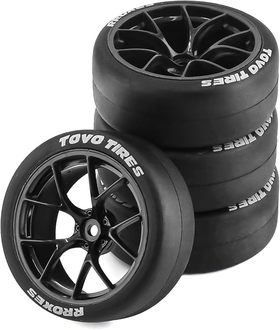 1/10 RC Drift Tires and Plastic Wheel Rims Rally Racing Tires 12mm Hex 1:10 Scale On-Road Touring Street Car Tamiya Traxxas HPI KYOSHO XV02 XV01 TT01 TT02 PTG2 A959 4 pieces B Black