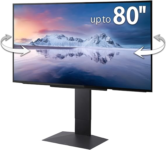 WALL V3SW Low Type Ultra-Thin Tall TV Stand, 32-80 inch, Satin Black | Up to 18 Swivel, All Steel Build, Elevated Viewing Position, Wall Hugging Design, No Drill Installation, Japan Engineered