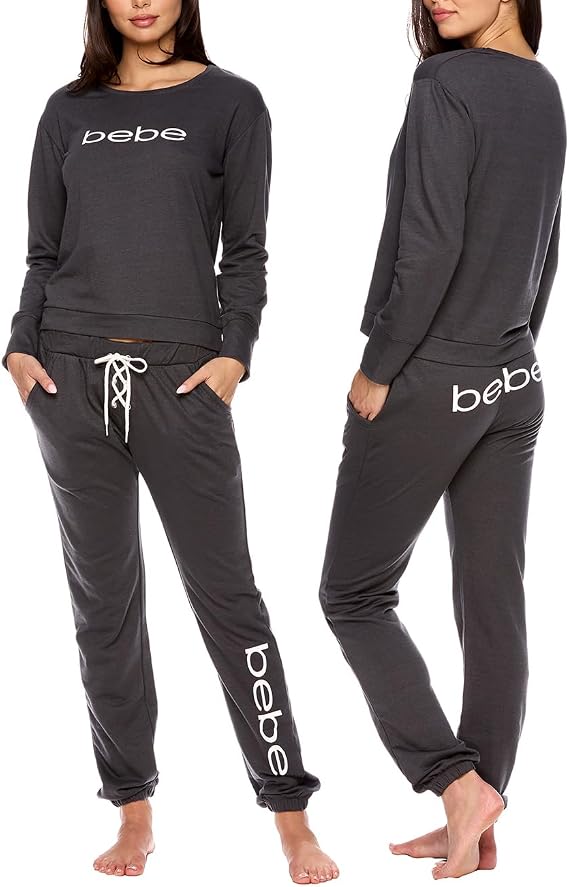bebe Womens Pajama Sets - French Terry Pajamas Long Sleeve Pullover Top and PJ Pants with Pockets - Sleepwear for Women