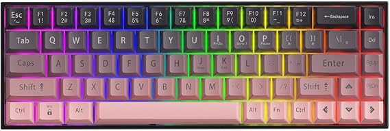 Coverzone 65% Kablolu Hotswap Mekanik Oyun Klavyesi,68 Tuşlu Taşınabilir Anti-Ghosting Klavye,Gökkuşağı Arkadan Aydınlatmalı Programlanabilir,Ergonomik, AJAZZ AK680 Pembe | Brown Switch