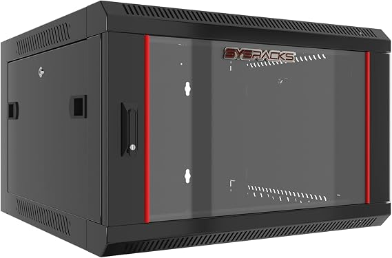Sysracks 6U Wall Rack Mount Server 19" Deep Network Cabinet, Server Rack with Fan, Removable Side Panels, Locking Glass Door 24" Computer Cabinet Enclosure Network Rack Case SRE 6.600