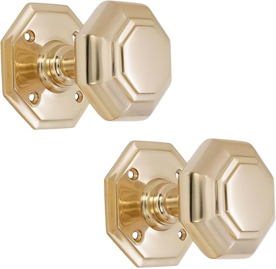 Infinity Decor Solid Brass Octagonal Mortice Door Knobs Set- Polished Brass Heavy Duty Door Handles for External and Internal Use.