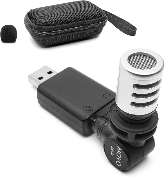 Movo MA5U Pocket Audio Microphone, Omnidirectional Pickup, 3.5mm Female TRS Headphone Port, Compatible with PC and Mac USB Drives