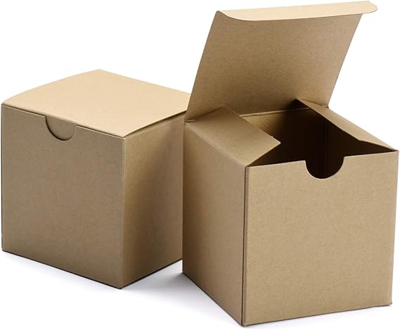 Switory Small Gift Box 50pc, 10x10x10cm Kraft Gift Boxes with Lids, Brown