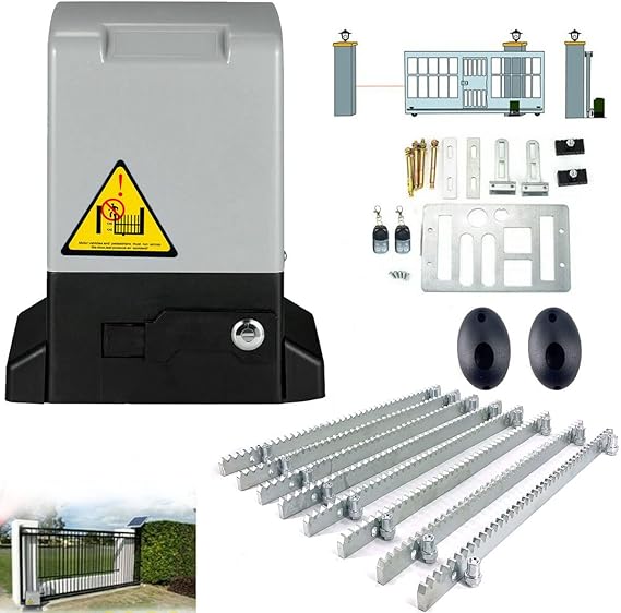 Automatic Sliding Gate Opener Kit 550W Heavy Duty Electric Gate Operator for Gate Up to 1200 kg, Security Gate Operator with with Infrared Sensor Remote Control & 8pcs Racks