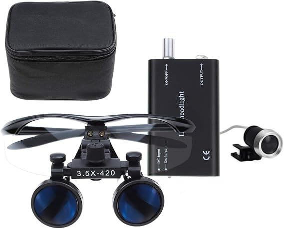 Bestlife 3.5x420mm DentaL Medical Binocular Loupes with Head light Lamp (Black),
