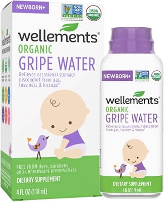 Wellements Organic Gripe Water | Relieves Occasional Stomach Discomfort from Baby Gas, Colic, Hiccups and Fussiness | Certified Organic and Non-GMO | No Artificial Flavors | 4 Fl Oz. | Ages Newborn