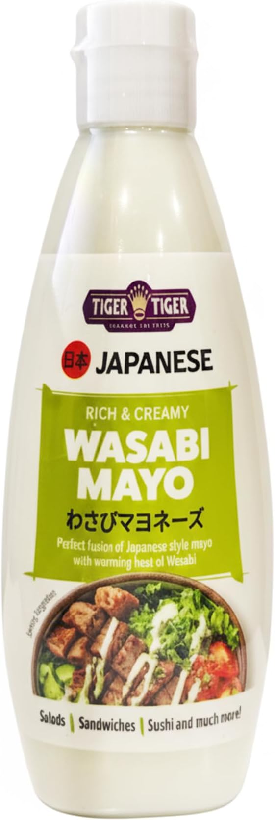 Tiger Tiger Premium Japanese Style Wasabi Mayonnaise 280ml, Creamy & RIch Sushi Dipping Sauce – Authentic Zesty Spread for Seafood, Sandwiches & Salads