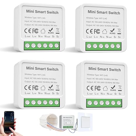 WiFi Smart Light Switch Module Alexa Light Switch WiFi Switch Flush-Mounted 2-Way Control Smart Switch Compatible with Alexa Echo Google Home Smart Life Tuya Neutral Conductor Required
