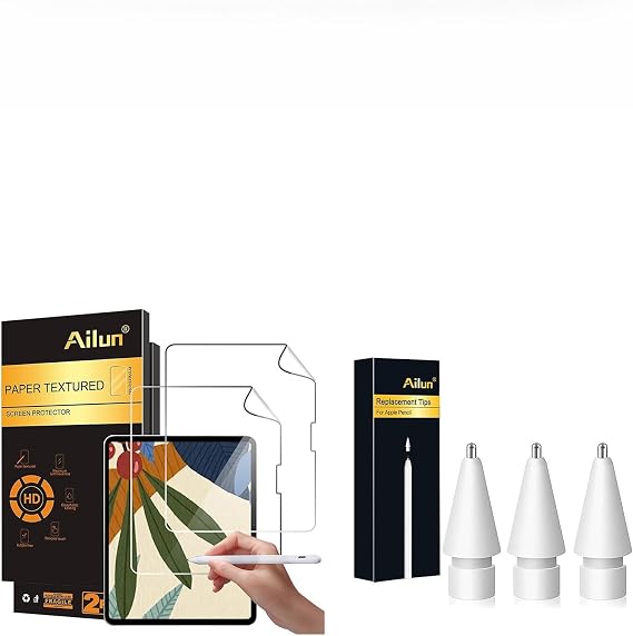 Ailun for iPad Air 13 Inch 2026/2025/2024 2 Pack Paper Textured Screen Protector and 3 Pack Apple Pencil Tips Replacement