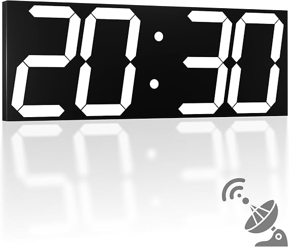 CHKOSDA 18.7'' Automic Digital Wall Clock, LED Digital Clock with Large Display, Multi-Function Wall Clock with Alarm and Timer, Auto Time Sync Clock with Adjustable Brigthness(White)