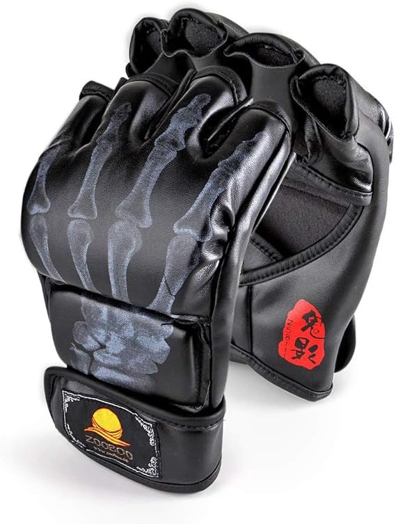ZooBoo MMA Gloves, Half-Finger Boxing Fight Gloves MMA Mitts with Adjustable Wrist Band for Sanda Sparring Punching Bag Training