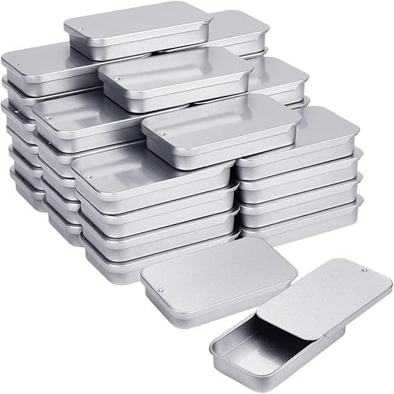 80Pcs Metal Slide Top Tin Containers, Mini Metal Tin Box, Silver