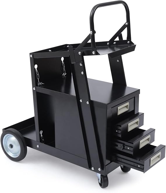 Welding Cart 2-Tier 4 Drawers Welding Cart Heavy Duty Steel Welder Table with Wheels 176lbs Tank Storage for Plasma Cutter