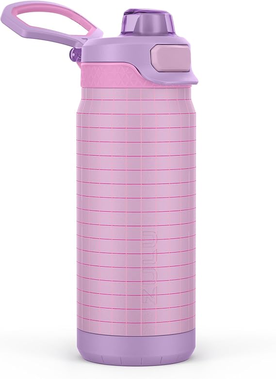 ZULU Powerfill Pro 18oz Kids Stainless Steel Water Bottle with Quick Fill Lid, Triple Wall Vacuum Insulated, Leak Proof Locking Lid, Sip & Chug, Reusable, BPA Free, Dishwasher Safe, Grape Grid