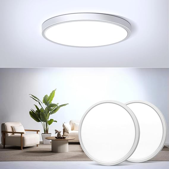 2-Pack LED Flush Mount Ceiling Light, 2800K Warm White Bathroom Light, 1500LM, Flat Modern Round Lighting, 7in/18cm 120W Equivalent White Ceiling Lamp for Kitchens, Bedrooms, Hallway.etc