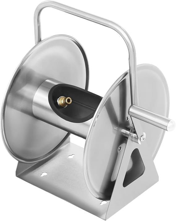 Garden Hose Reel Heavy Duty Water Pipe Storage Rack, Stainless Steel Hose Reel Wall Mounted Freestanding Water Hose Storage with Crank Handle for Garden Patio Yard Lawn