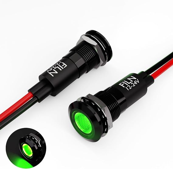 2PCS 12mm (1/2") Green LED indicator Light Waterproof Metal Signal Lamp 5V 12V 24V IP67 Pilot Dash Head for Car Industrial equipment Light (12v-black shell Green 2PCS)