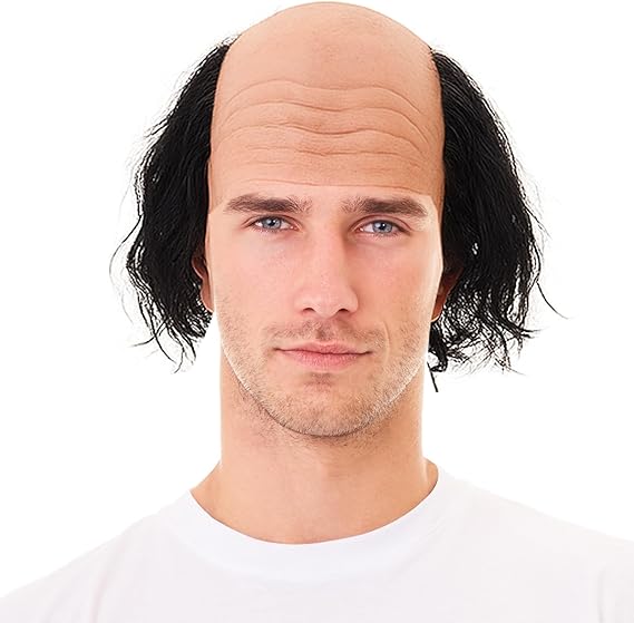 SSKHE Realistic Bald Cap Wig for Men Adult, Funny Cosplay Costume Combed-Over Hairstyle, Halloween Party Accessory Carnival Prop Fancy Dress, Nuns & Vicars, Wizards Dress, Doctors & Nurses