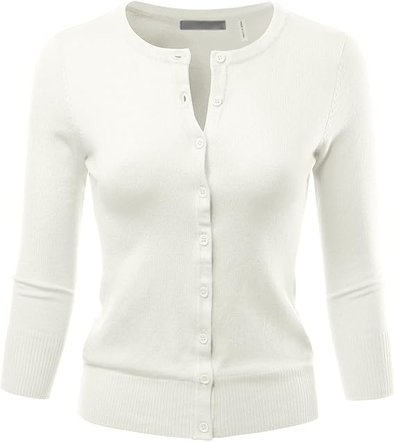 LALABEE Women's 3/4 Sleeve Crewneck Button Down Knit Sweater Cardigan (S~3XL)