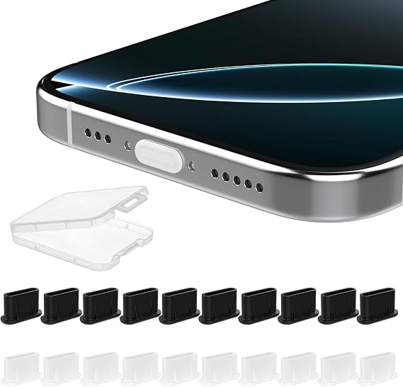USB C Dust Plug, 20Pcs, 10Clear+10Black, Silicone Type C Anti Dust Cover