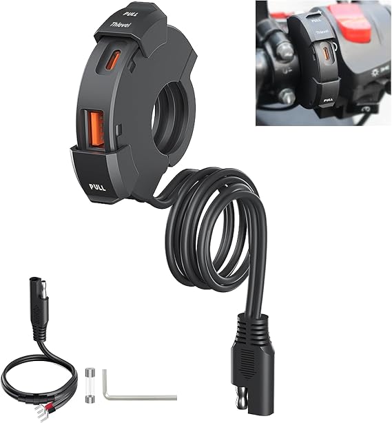 Thlevel USB Socket Motorcycle USB Charger Socket 12V USB C Motorbike 48W